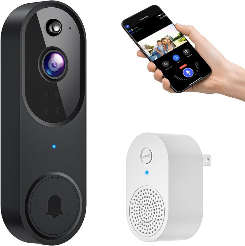 GridTera Smart Video Doorbell Camera Wireless, AI Human Detection and Instant Alerts, Night Vision, 2-Way Audio, Battery Powered, Cloud Storage Sold Seperately, 2.4G WiFi (Chime Included) - Image 1